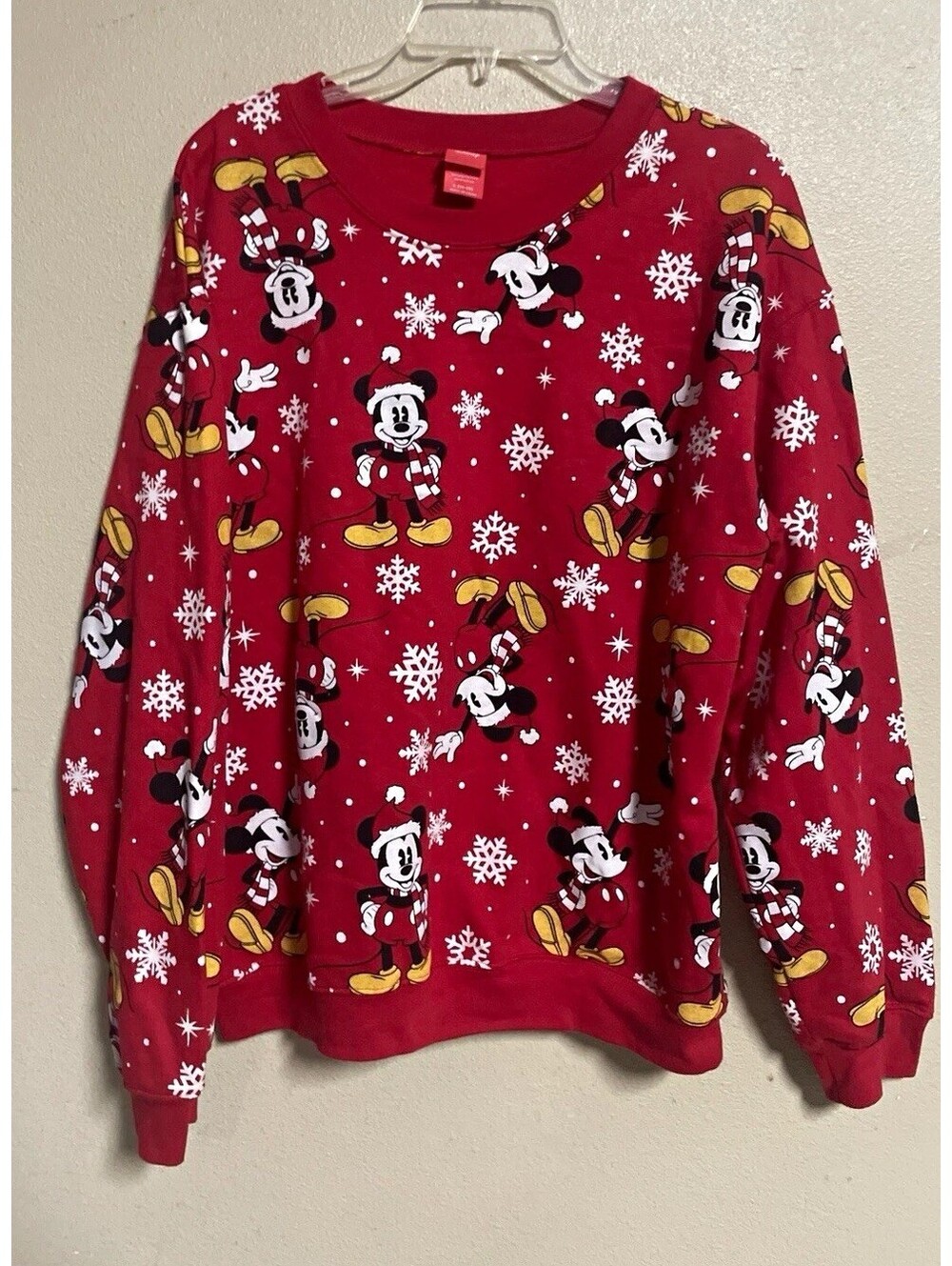 Disney Mickey Mouse Holiday Snowflake Crewneck Sweatshirt Red L (11-13)